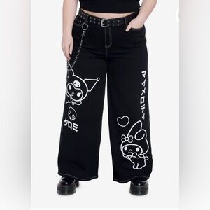 HOT TOPIC My Melody & Kuromi Wide Leg Black Jeans Size 16